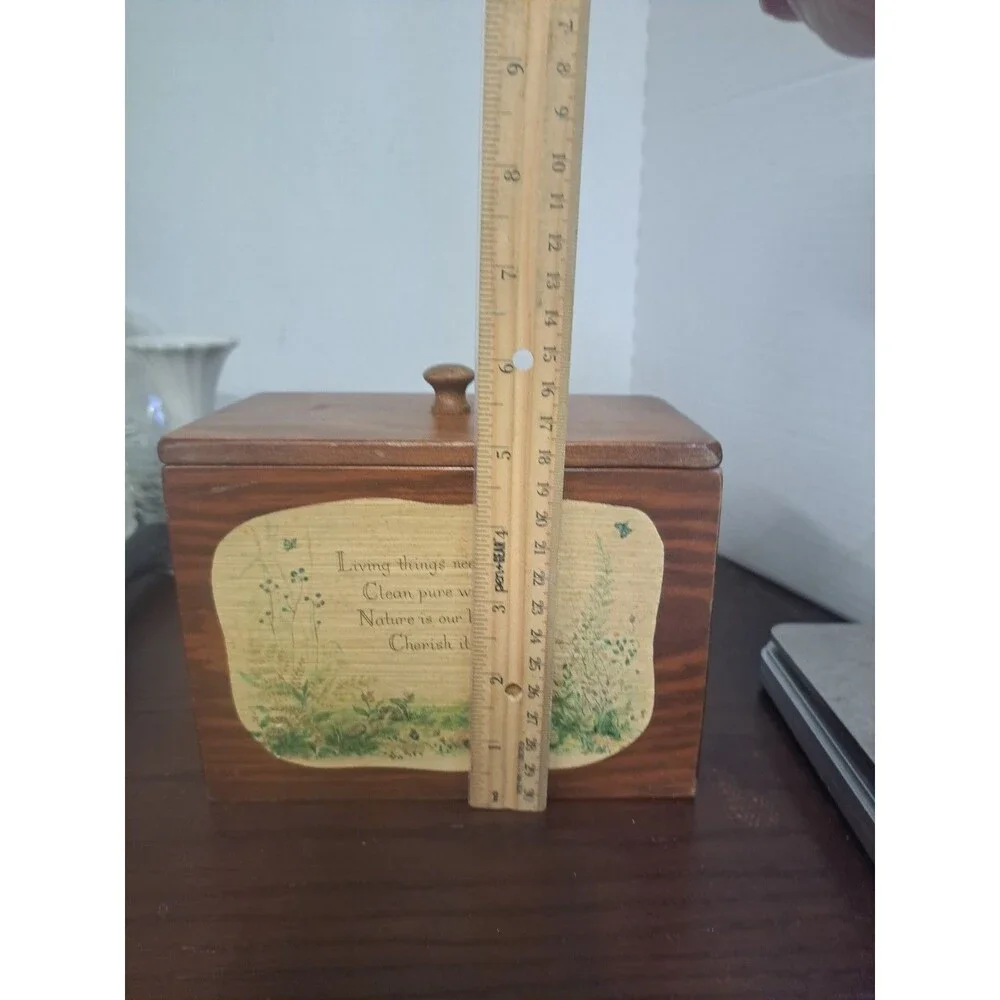 Vintage Wooden Recipe Box With Decoupaged Floral Living Things Poem